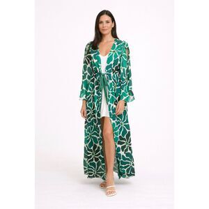 AZULU Linen Tie‎ Front Maxi Coverup Dress Green Medium